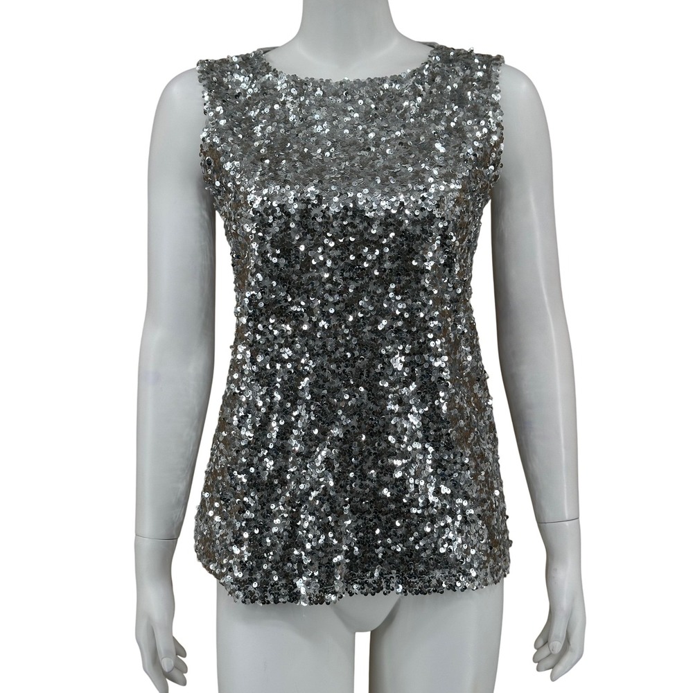 Talbots Top Womens Small Silver Gray‎ Sequin Tank Sleeveless Swiftie Holiday NWT